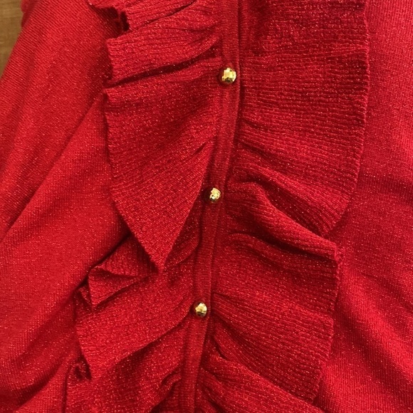 Alex Marie red metallic V-neck sweater cardigan with gold buttons. Size XL - Picture 3 of 12